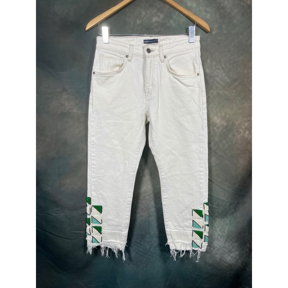 Levi's Made & Crafted Slim Crop 27 White Beaded Embellished Raw Hem Jeans